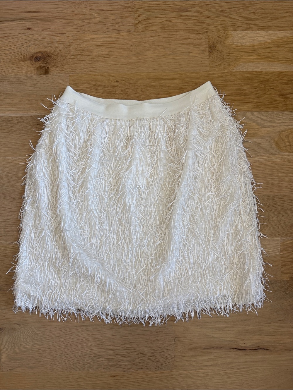 White Textured Fringe Mini Skirt